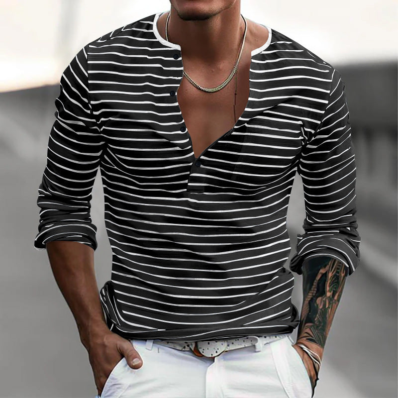 Men's Long Sleeve Striped V-Neck T-shirt241200914