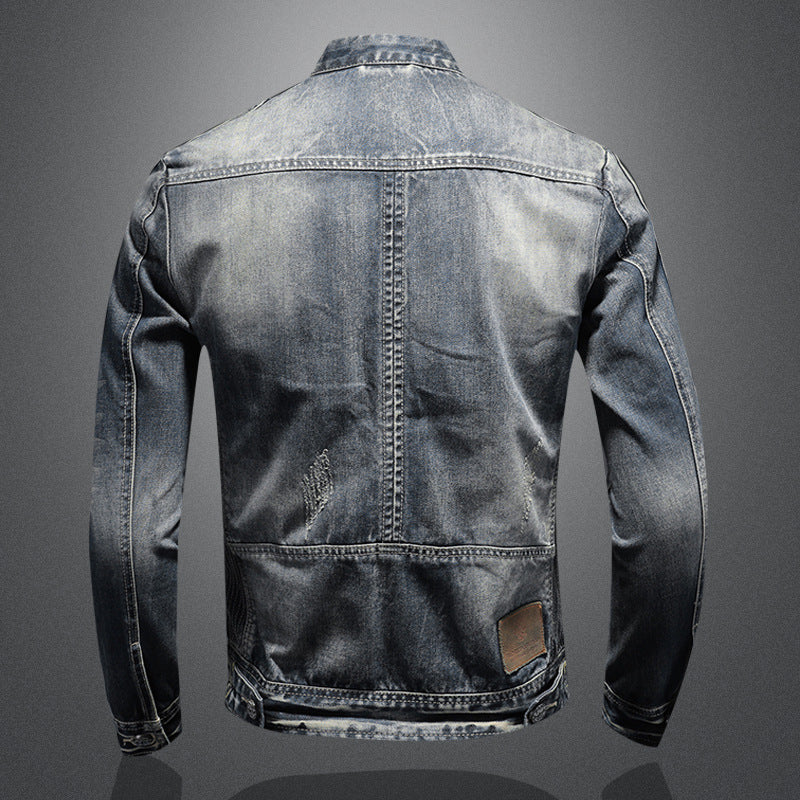 Men's Standing Collar Zipper Denim Jacket241200955