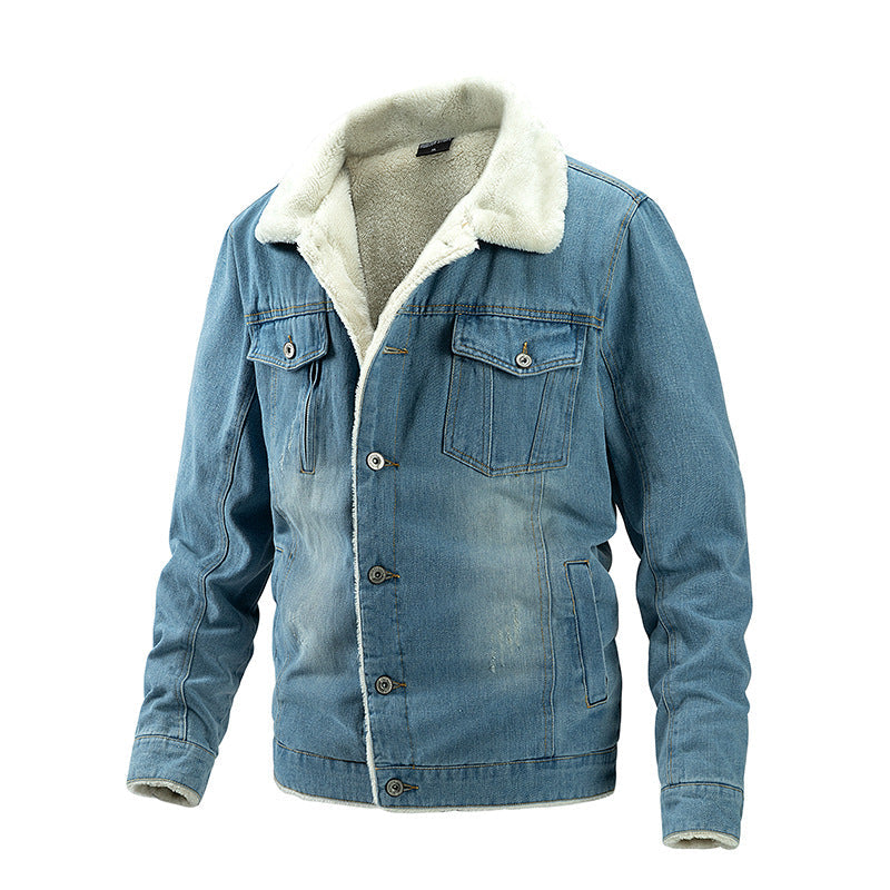 Stylish Men's Fleece Denim Jacket with Lapel Design - Perfect for Any Occasion!