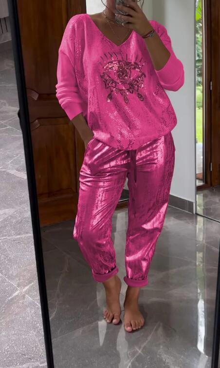 Devil's Eye Gold Foil Top and Sequin Pants Set