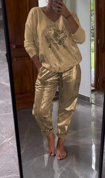 Devil's Eye Gold Foil Top and Sequin Pants Set