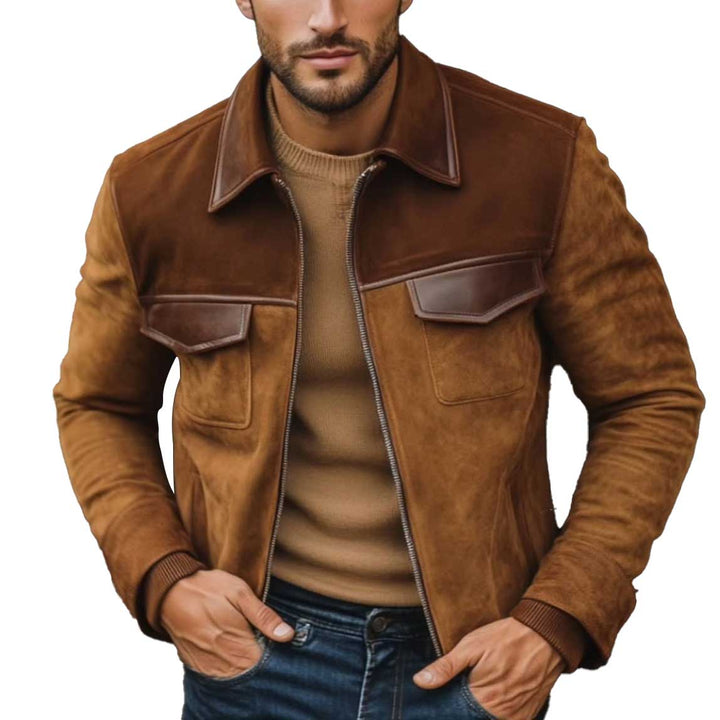 Men's Leather Patchwork Lapel Jacket241200950