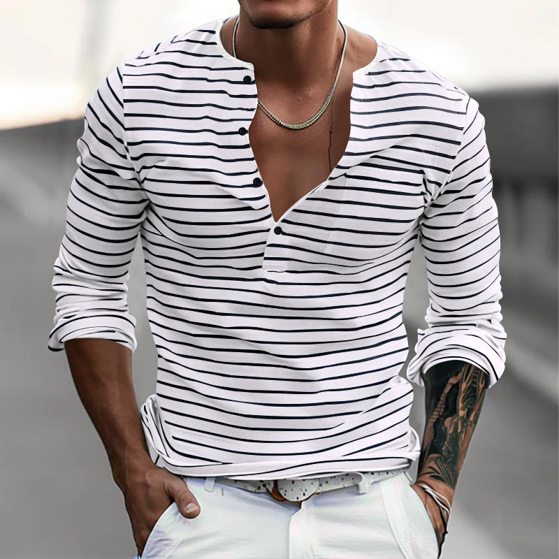 Men's Long Sleeve Striped V-Neck T-shirt241200914