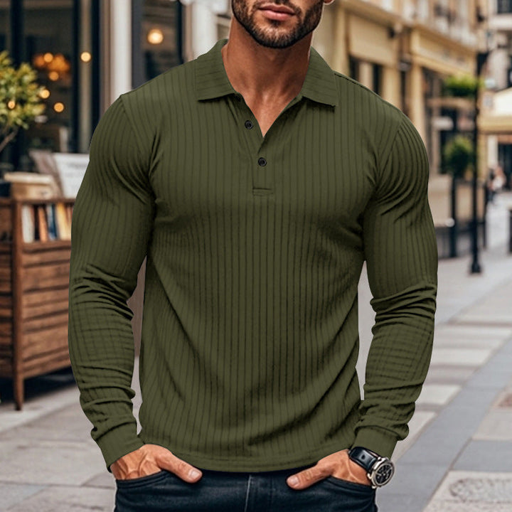 Men's Lapel Fitted Long Sleeved T-shirt241200938