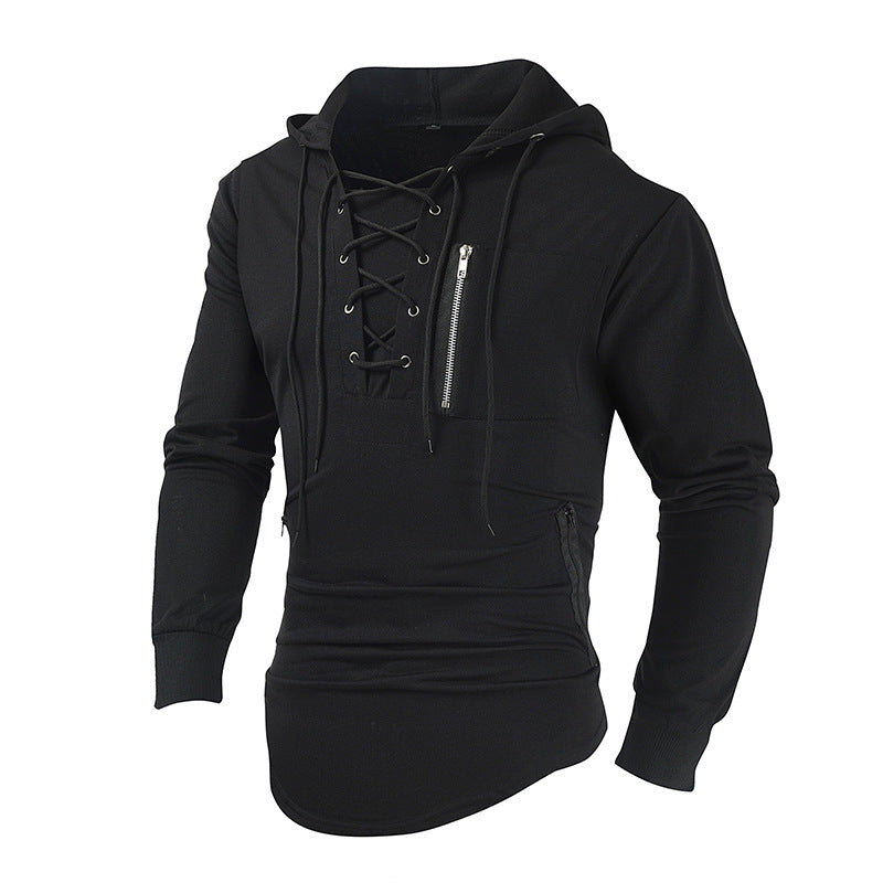 Men's Lace-Up Zipper Pocket Hoodie241200959