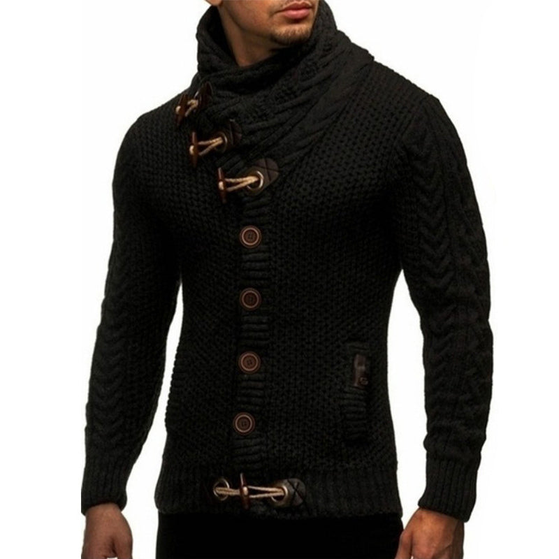 Men's High Neck Buttoned Wool Sweater Jacket241200940