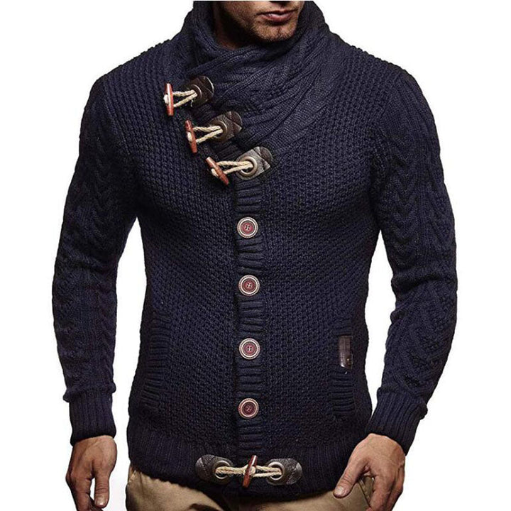 Stylish Men's High Neck Wool Sweater Jacket with Button Details