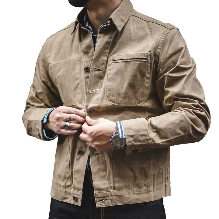 Men's Lapel Single Button Canvas Jacket241200970