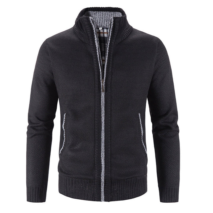 Men's Casual Standing Collar Knitted Sweater Jacket241200937