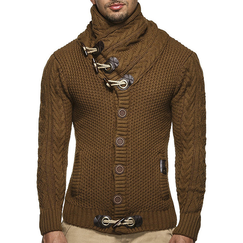 Stylish Men's High Neck Wool Sweater Jacket with Button Details