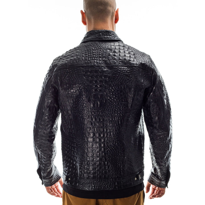 Men's Lapel Leather Crocodile Pattern Jacket241200953