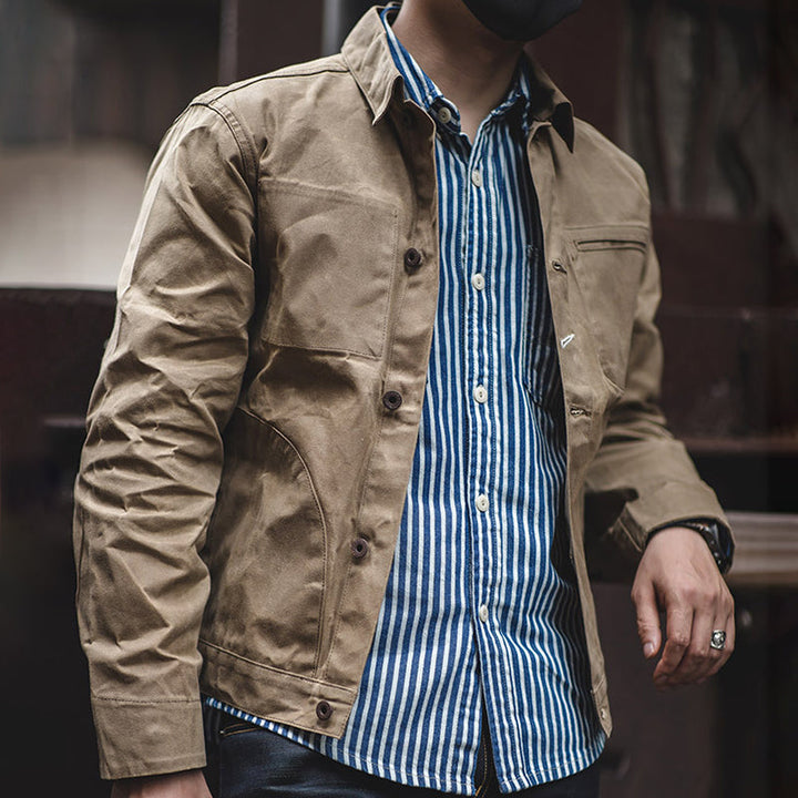 Men's Lapel Single Button Canvas Jacket241200970