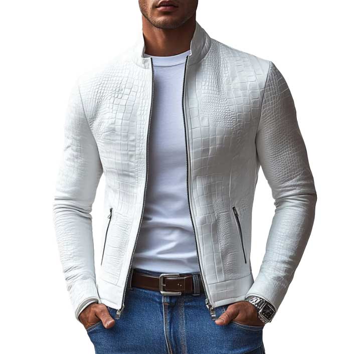 Stylish Men's Crocodile Pattern Stand Collar Casual Jacket