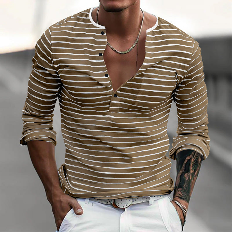 Men's Long Sleeve Striped V-Neck T-shirt241200914