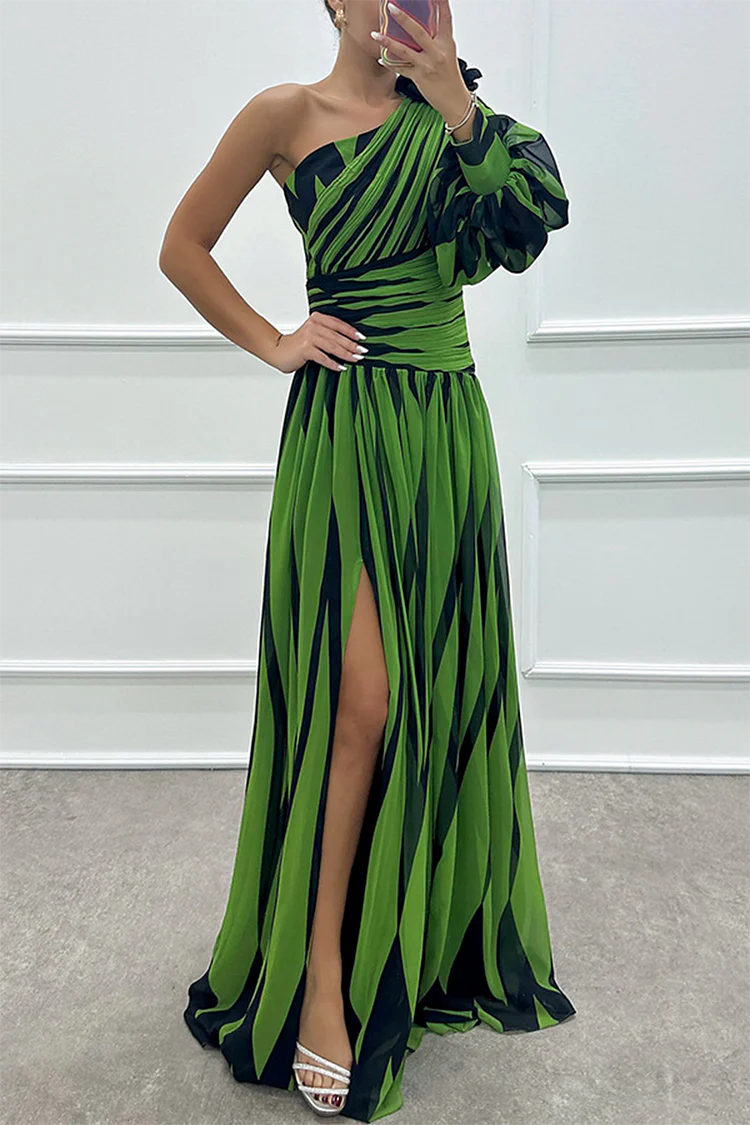 Shiloh - Elegant Striped One Shoulder Maxi Dress