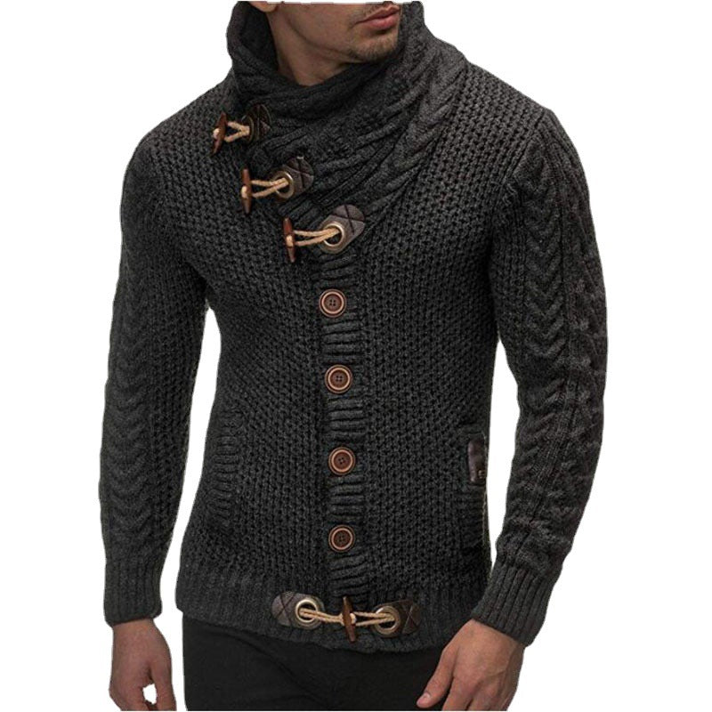 Men's High Neck Buttoned Wool Sweater Jacket241200940