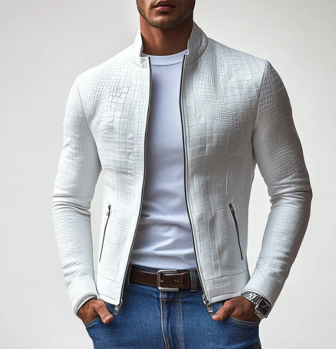 Stylish Men's Crocodile Pattern Stand Collar Casual Jacket