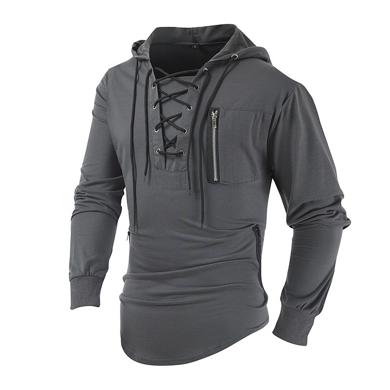 Men's Lace-Up Zipper Pocket Hoodie241200959