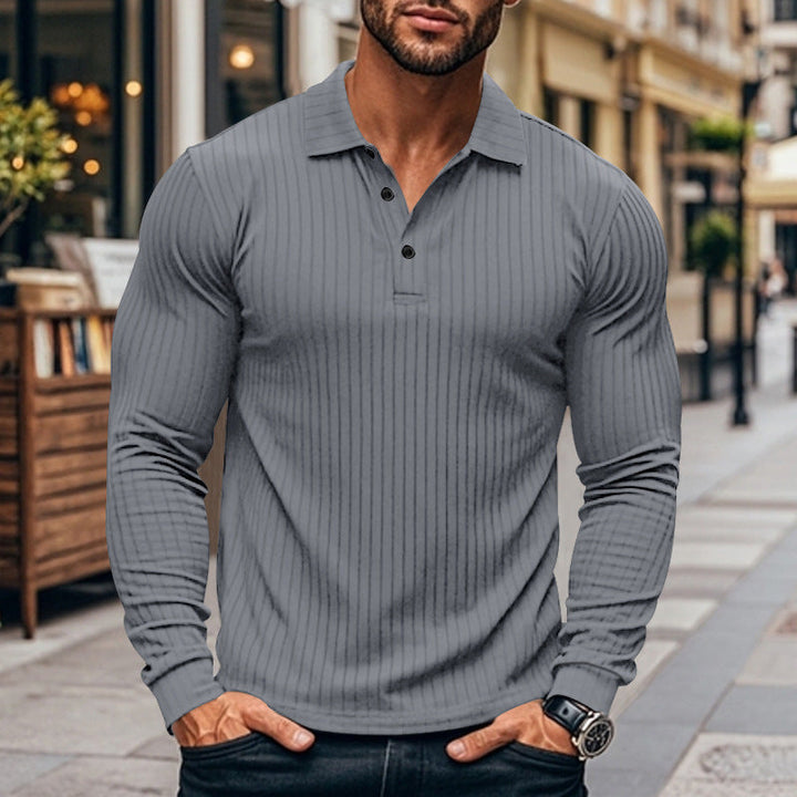 Stylish Men's Fitted Long Sleeve T-Shirt with Lapel Design