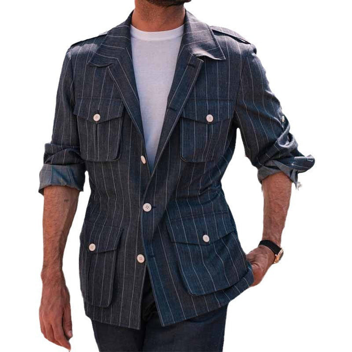 Man's Lapel Striped Casual Shirt241200963