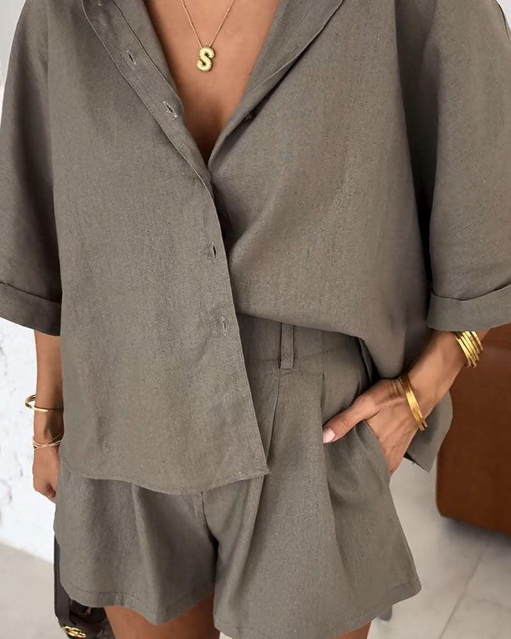 Daily Casual Loose Blouse And Shorts Set