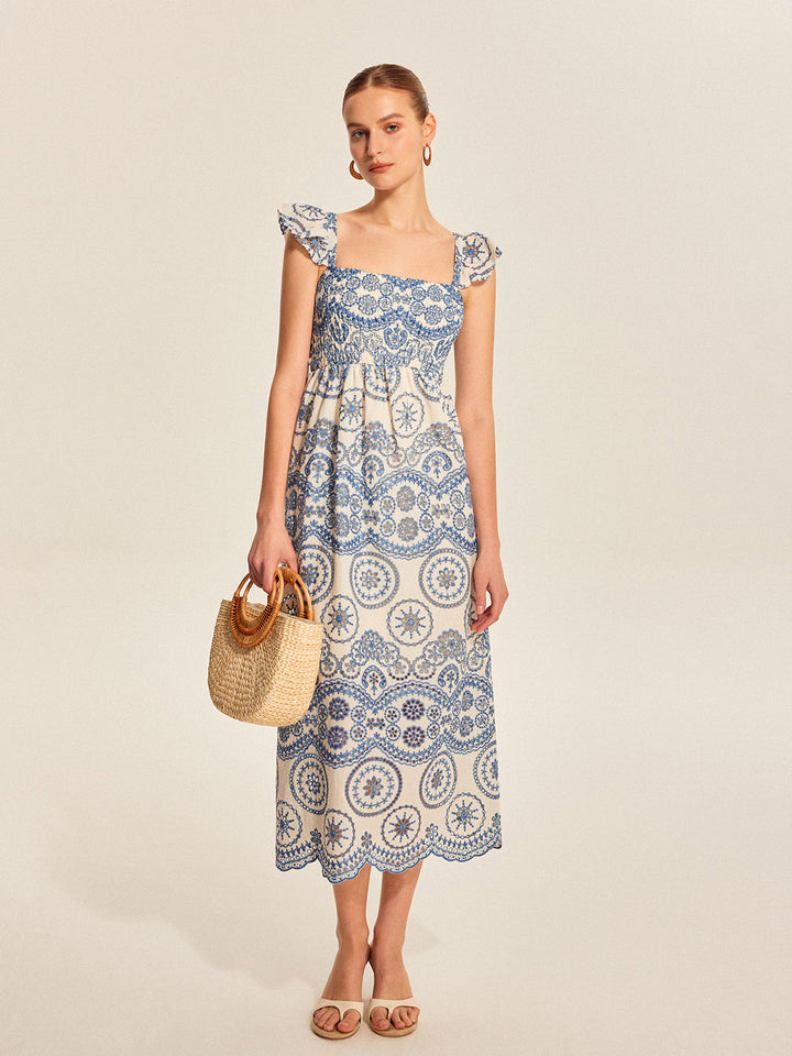 Semi-Sheer Boho Floral Back Cutout Dress