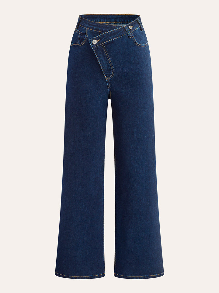 Asymmetric Waist Wide-Leg Jeans
