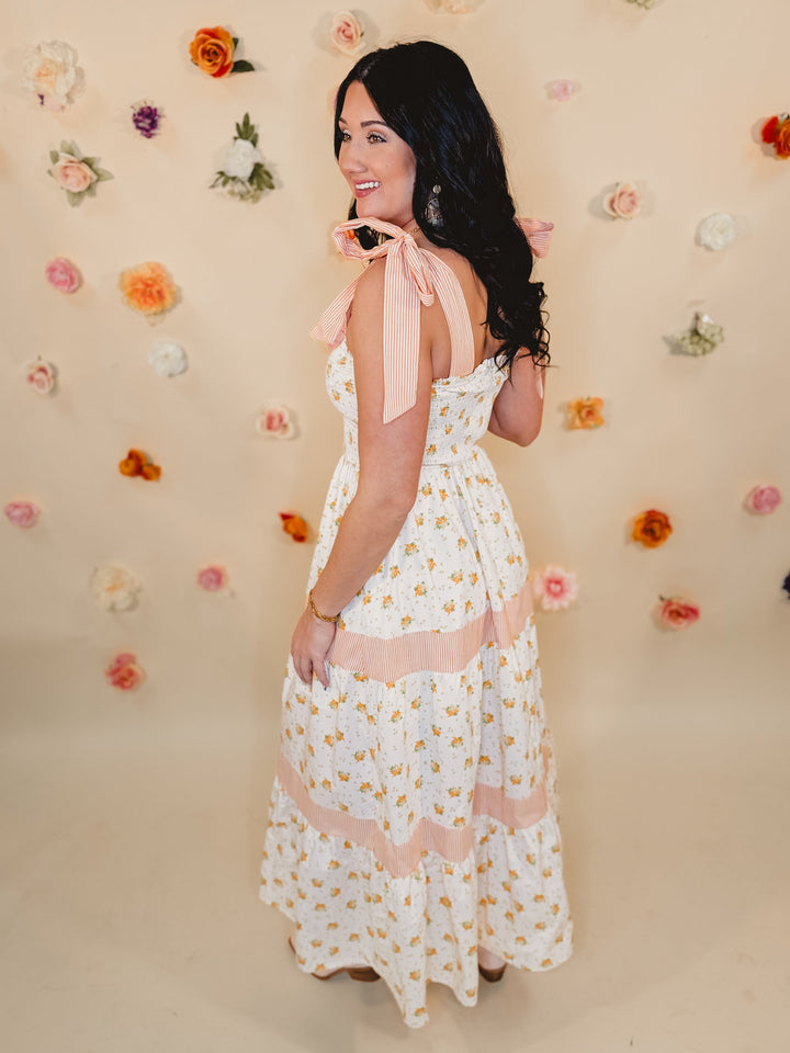 Always The One Cotton Floral Print Maxi Dress - White/Orange