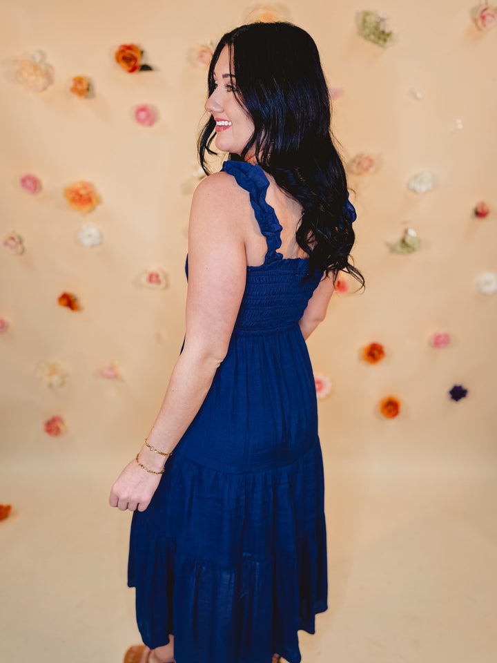 Tiered Smocked Midi Dress - Navy