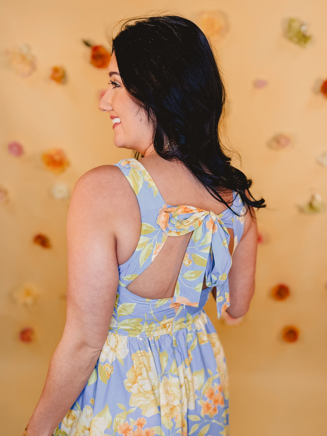 Floral Print Midi Dress - Powder Blue