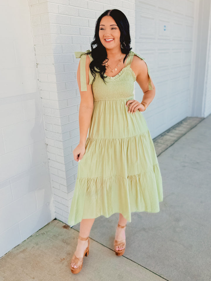 Sweetheart Neck Smocked Tiered Maxi Dress - Light Sage