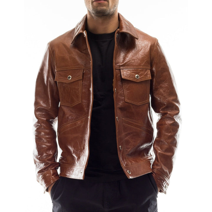 Men's Leather Pocket Lapel Jacket241200951