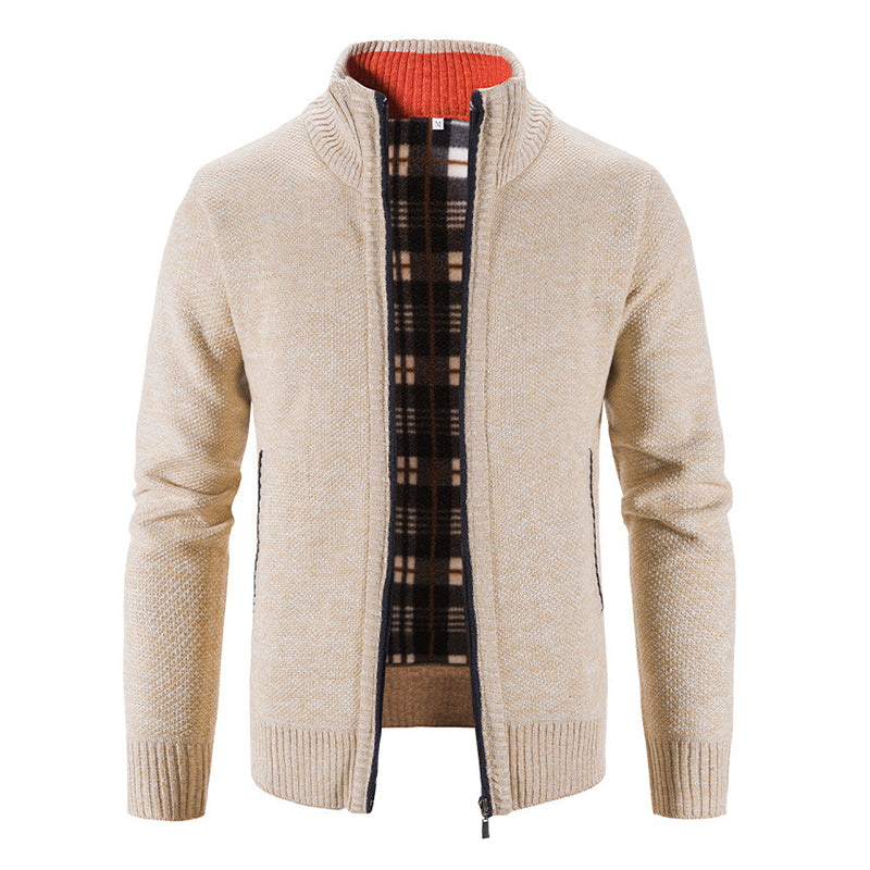 Men's Casual Standing Collar Knitted Sweater Jacket241200937