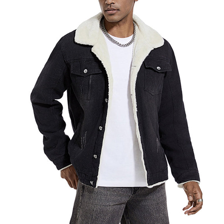 Stylish Men's Fleece Denim Jacket with Lapel Design - Perfect for Any Occasion!