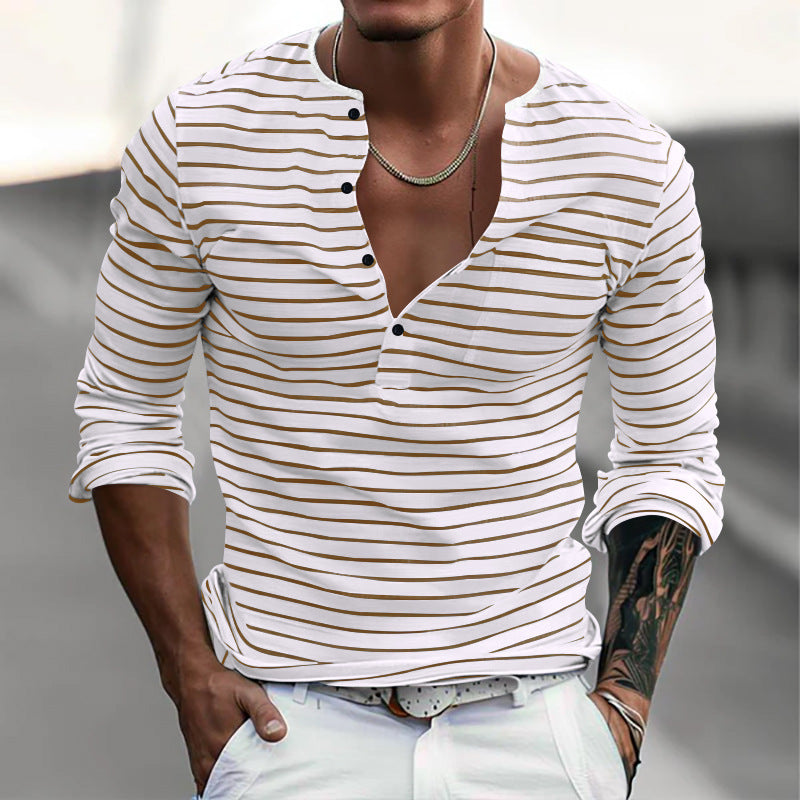 Men's Long Sleeve Striped V-Neck T-shirt241200914