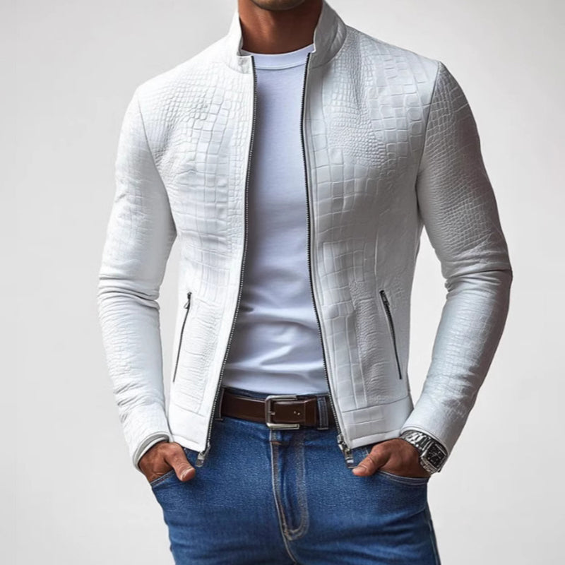 Stylish Men's Crocodile Pattern Stand Collar Casual Jacket