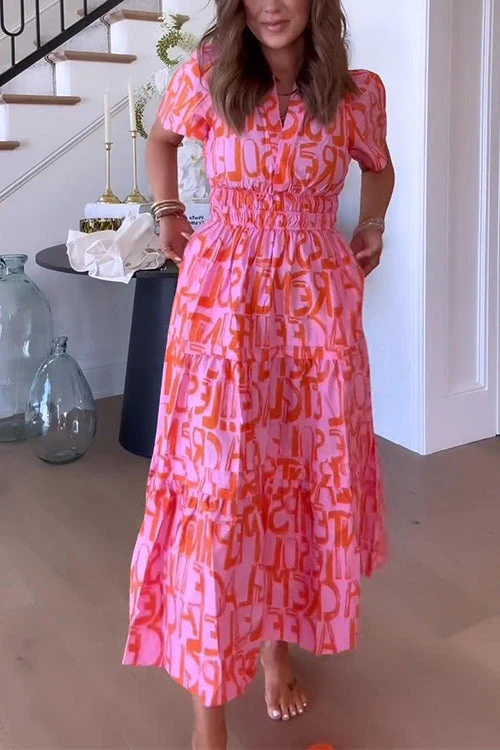 Cassy - Classic Abstract V-Neck Maxi Dress