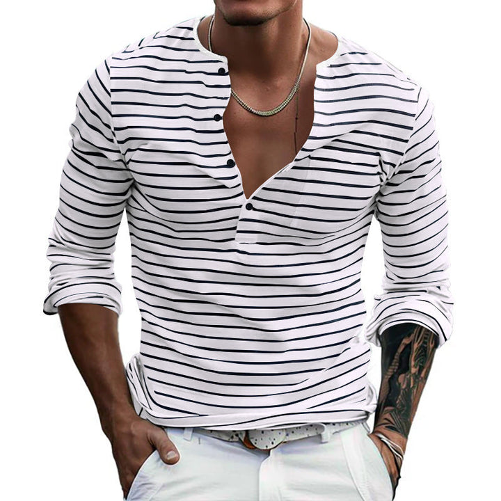 Men's Long Sleeve Striped V-Neck T-shirt241200914