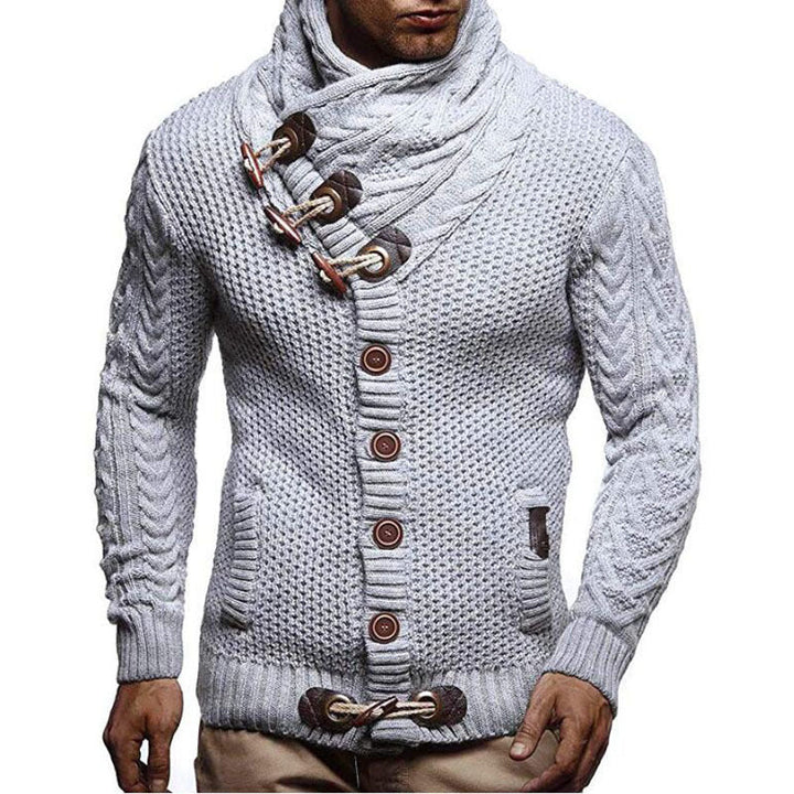 Stylish Men's High Neck Wool Sweater Jacket with Button Details