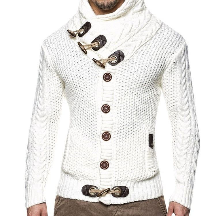 Men's High Neck Buttoned Wool Sweater Jacket241200940