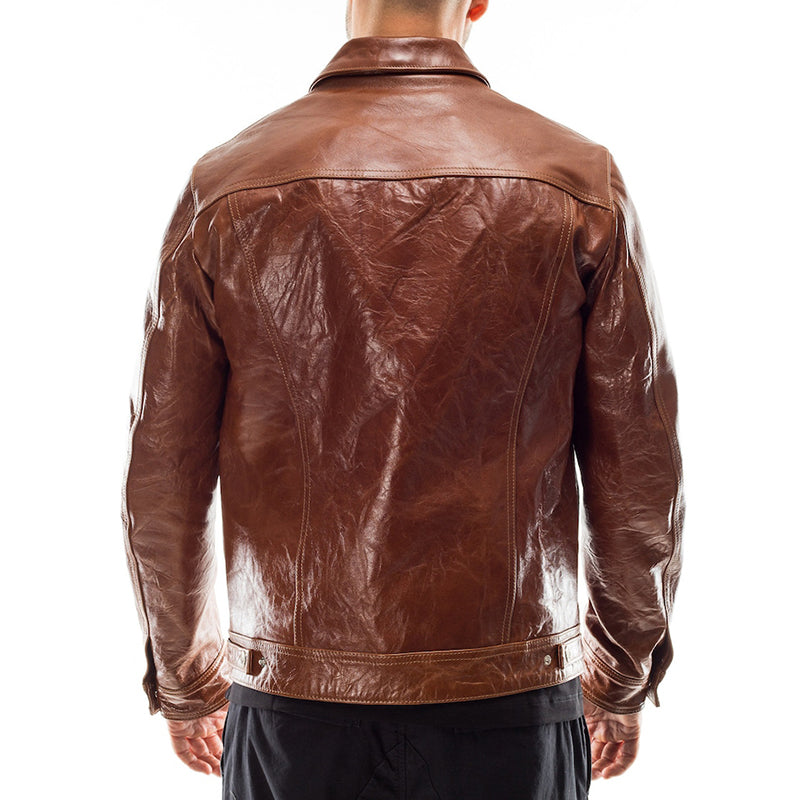 Men's Leather Pocket Lapel Jacket241200951