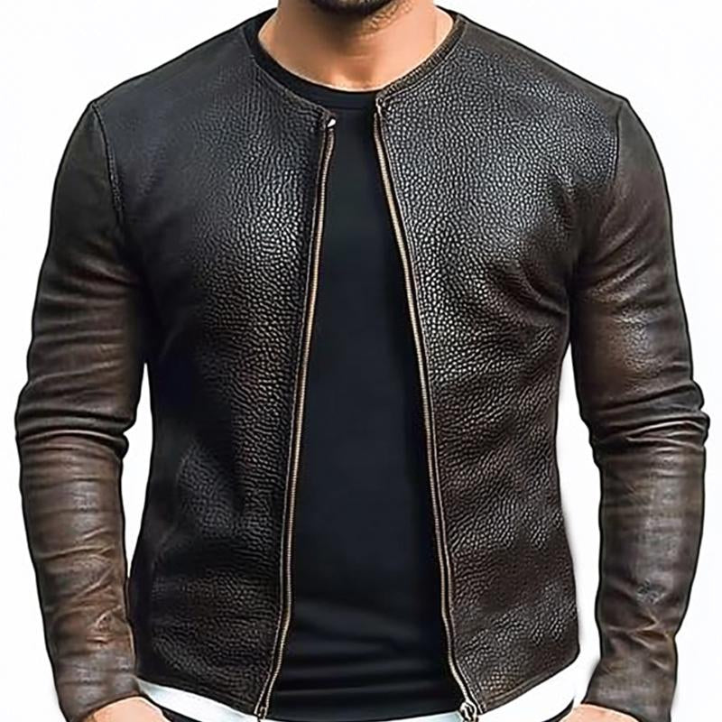 Men's Grainy Zippered Leather Jacket 03634965U