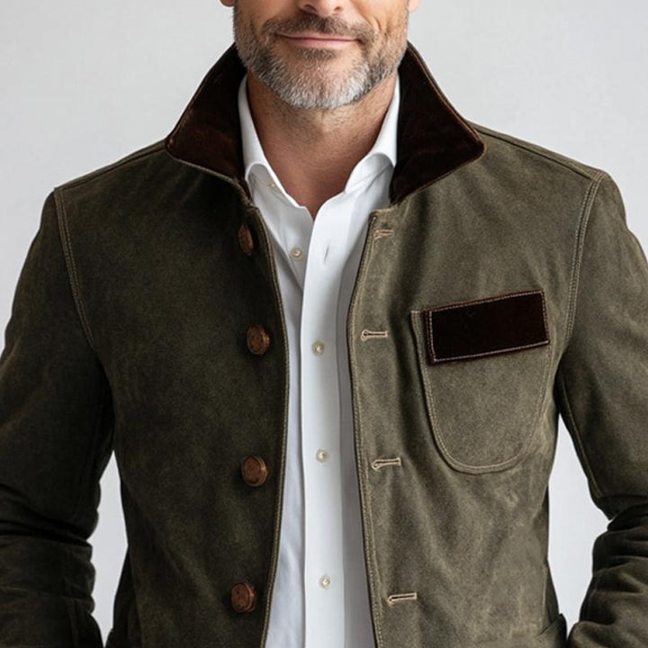 Men's Vintage Suede Patch Collar Button-down Jacket 59189752U