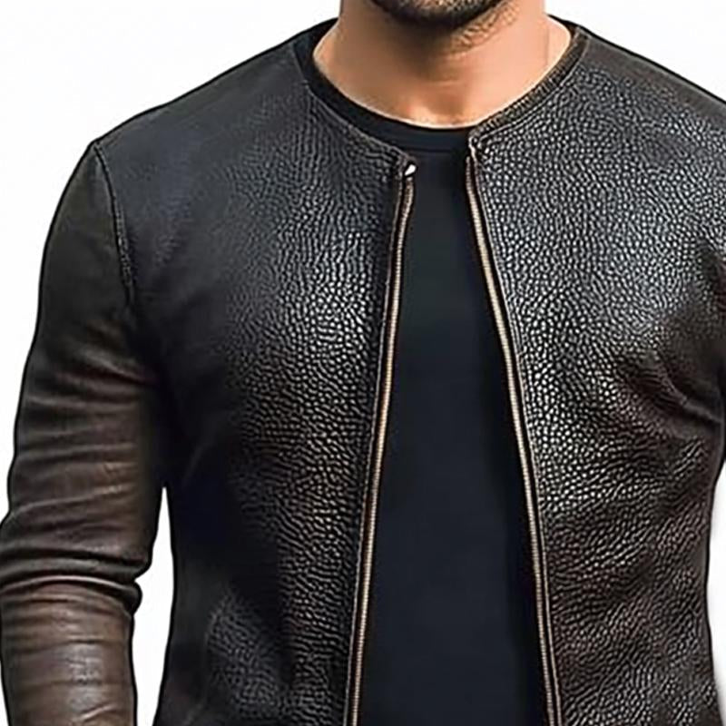 Men's Grainy Zippered Leather Jacket 03634965U