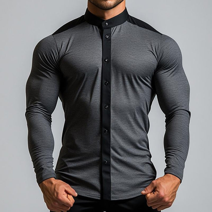 Men's Retro Casual Stitching Stand Collar Long Sleeve Shirt 06025399TO