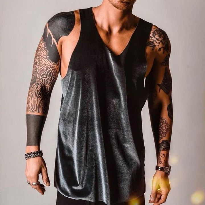 Men's Retro Casual Solid Color Velvet Tank Top 09158188TO