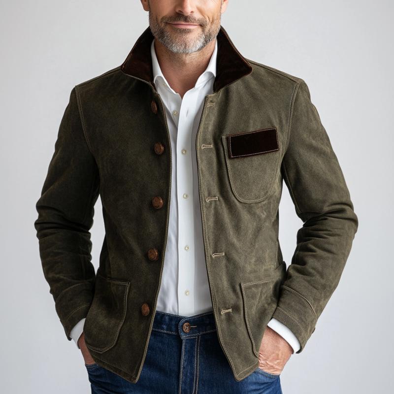 Men's Vintage Suede Patch Collar Button-down Jacket 59189752U