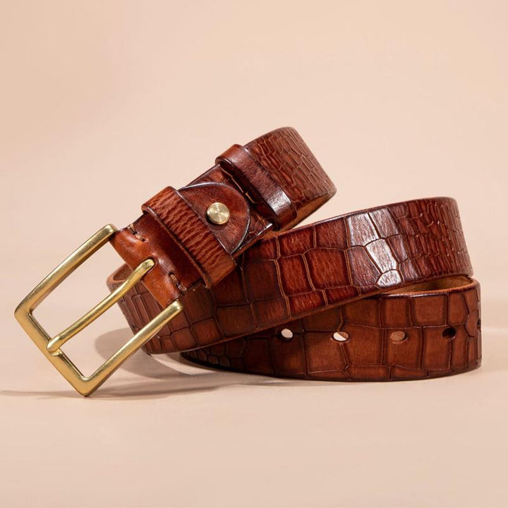 Men's First-layer Genuine Leather Pure Copper Bronze Buckle Cowhide Leather Belt 21888959U