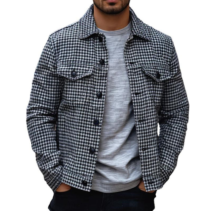 Men's Houndstooth Jacquard Lapel Shirt Jacket 91772464X