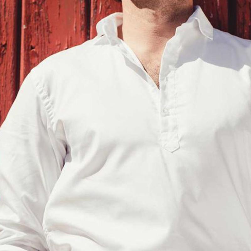 Men's Lapel Casual White Long Sleeve T-Shirt 52174319U